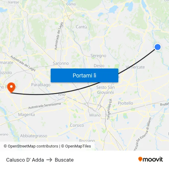 Calusco D' Adda to Buscate map