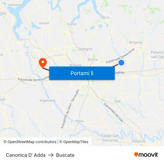 Canonica D' Adda to Buscate map