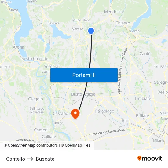 Cantello to Buscate map