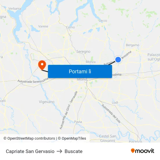 Capriate San Gervasio to Buscate map