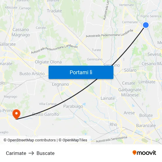 Carimate to Buscate map