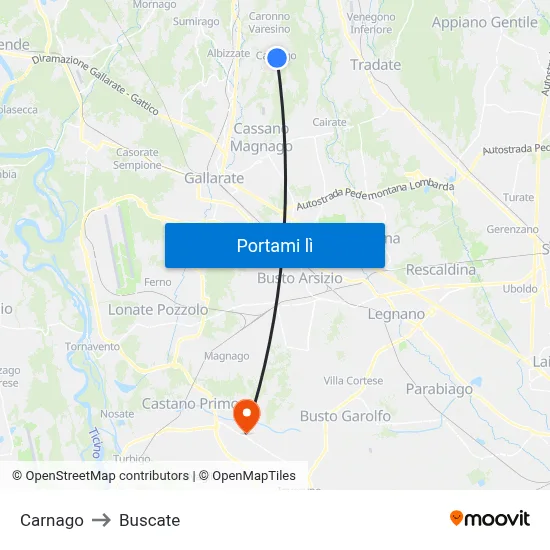 Carnago to Buscate map