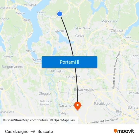 Casalzuigno to Buscate map