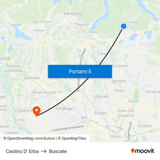 Caslino D' Erba to Buscate map