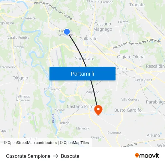 Casorate Sempione to Buscate map