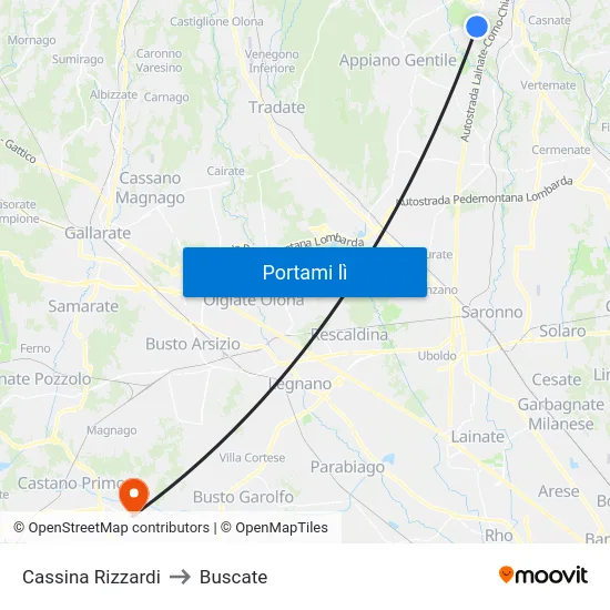 Cassina Rizzardi to Buscate map