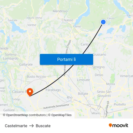 Castelmarte to Buscate map