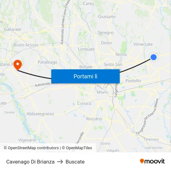 Cavenago Di Brianza to Buscate map