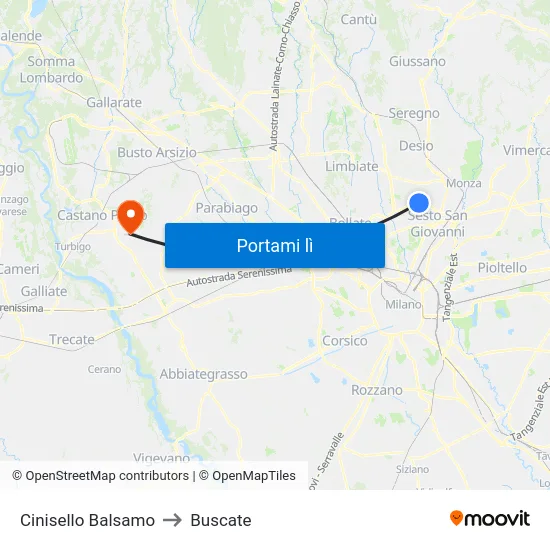 Cinisello Balsamo to Buscate map