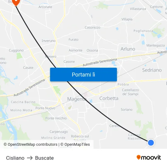 Cisliano to Buscate map