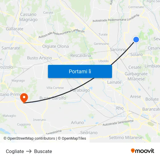 Cogliate to Buscate map