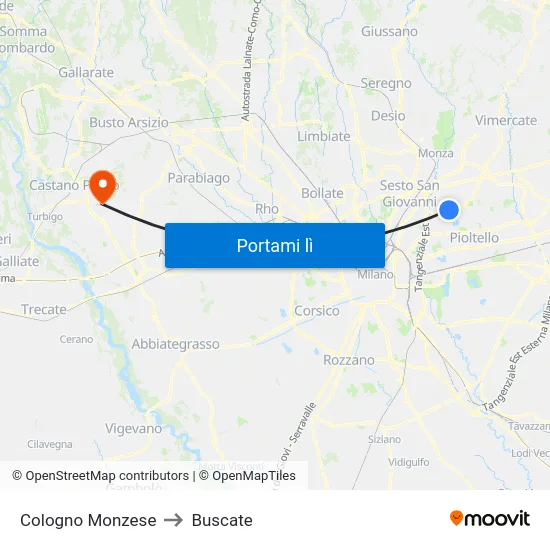 Cologno Monzese to Buscate map