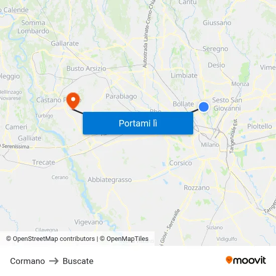 Cormano to Buscate map
