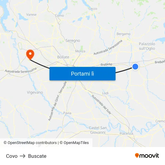 Covo to Buscate map