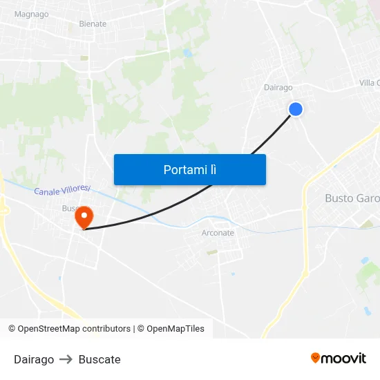 Dairago to Buscate map