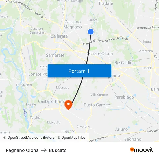 Fagnano Olona to Buscate map