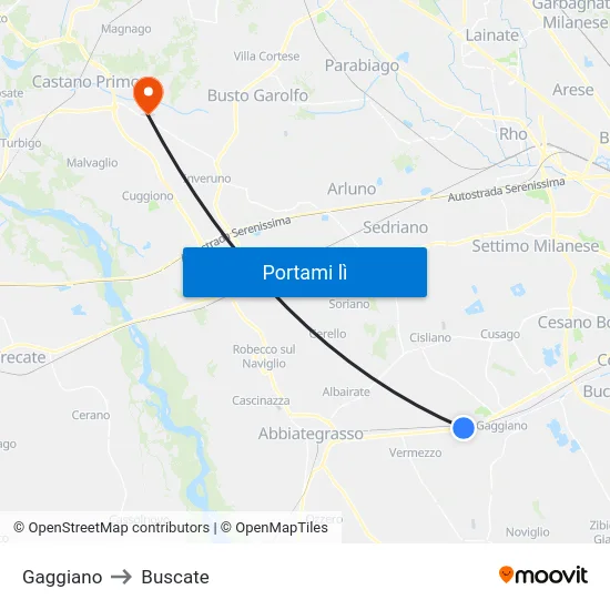 Gaggiano to Buscate map