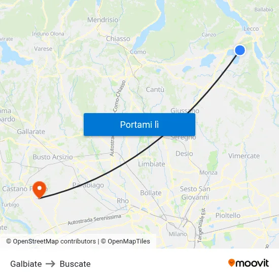 Galbiate to Buscate map