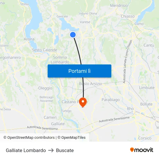 Galliate Lombardo to Buscate map