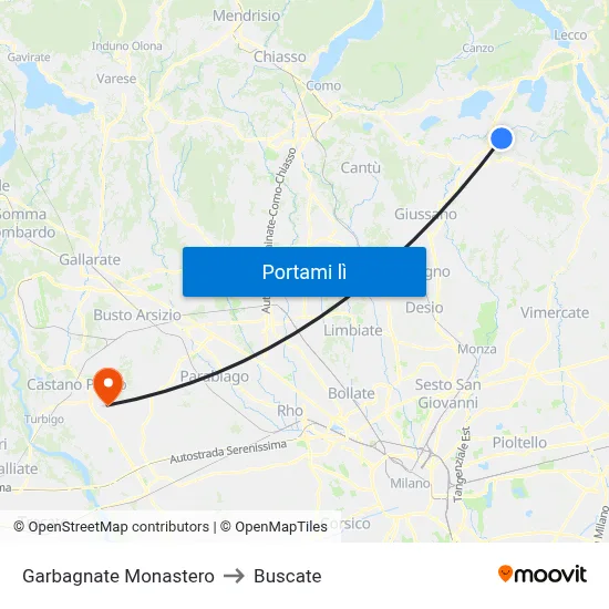 Garbagnate Monastero to Buscate map