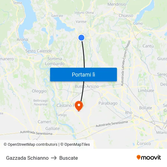 Gazzada Schianno to Buscate map