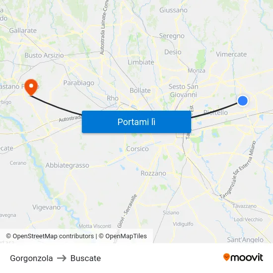 Gorgonzola to Buscate map