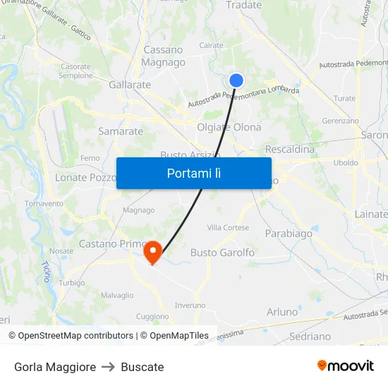 Gorla Maggiore to Buscate map