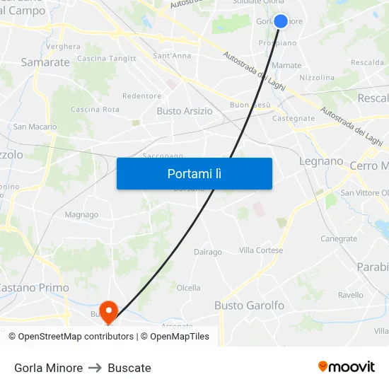 Gorla Minore to Buscate map