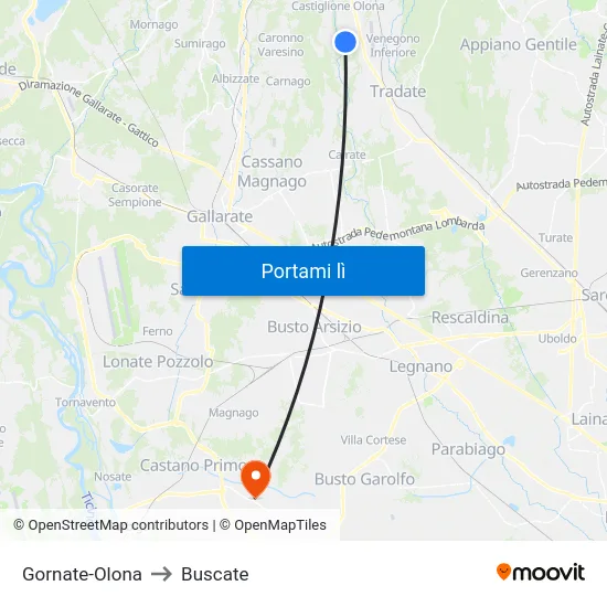 Gornate-Olona to Buscate map