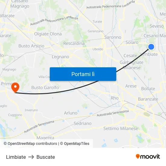 Limbiate to Buscate map