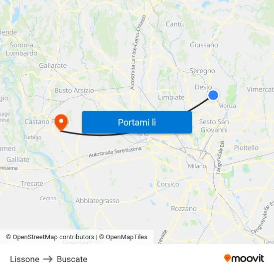 Lissone to Buscate map