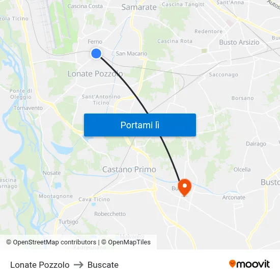Lonate Pozzolo to Buscate map