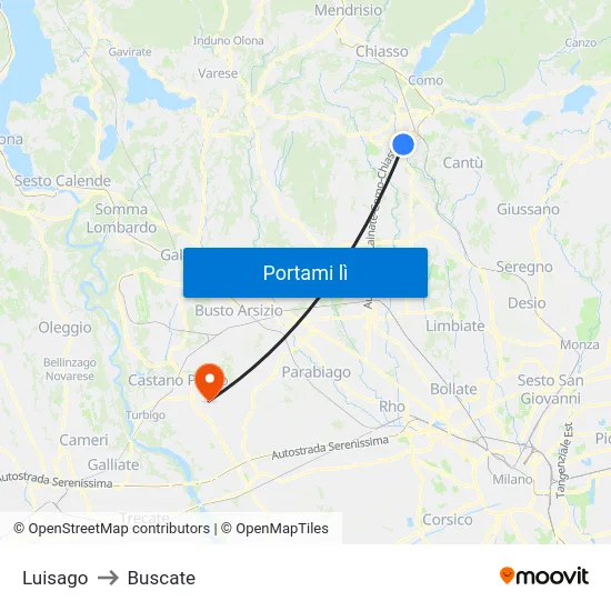 Luisago to Buscate map