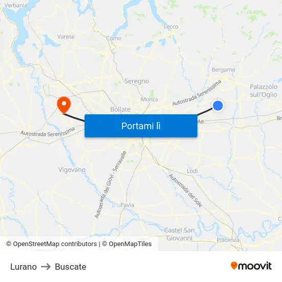 Lurano to Buscate map
