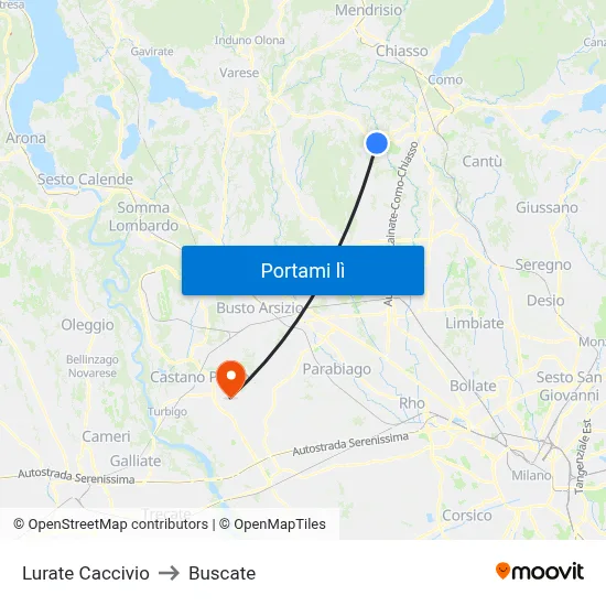 Lurate Caccivio to Buscate map