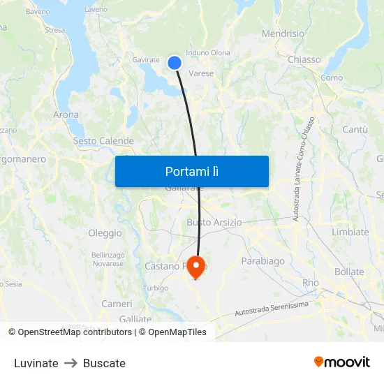 Luvinate to Buscate map