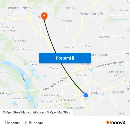 Magenta to Buscate map