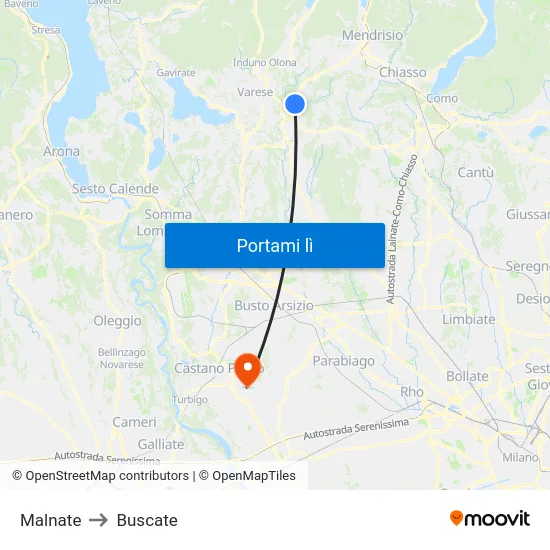 Malnate to Buscate map