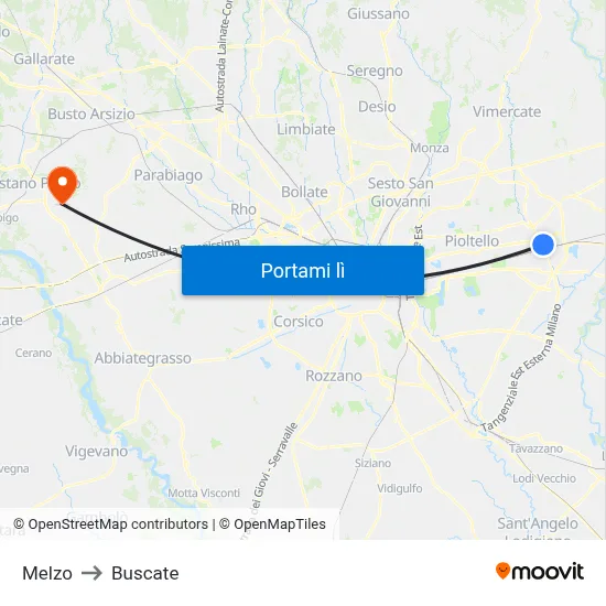 Melzo to Buscate map