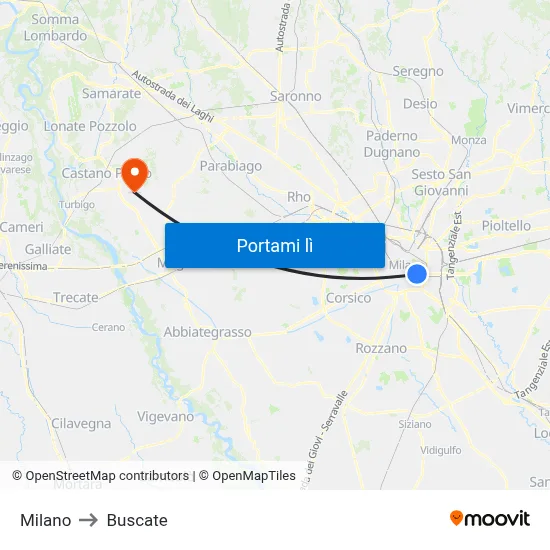 Milano to Buscate map
