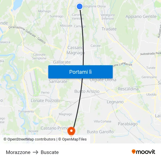 Morazzone to Buscate map