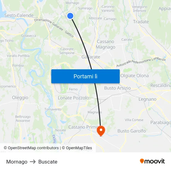 Mornago to Buscate map