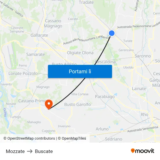 Mozzate to Buscate map