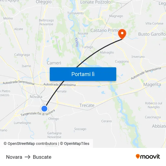 Novara to Buscate map