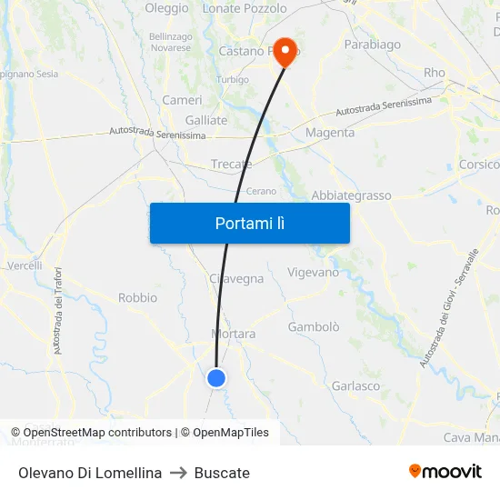 Olevano Di Lomellina to Buscate map