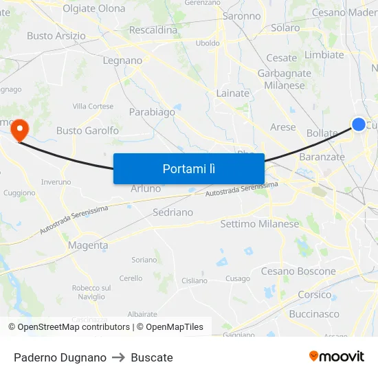 Paderno Dugnano to Buscate map
