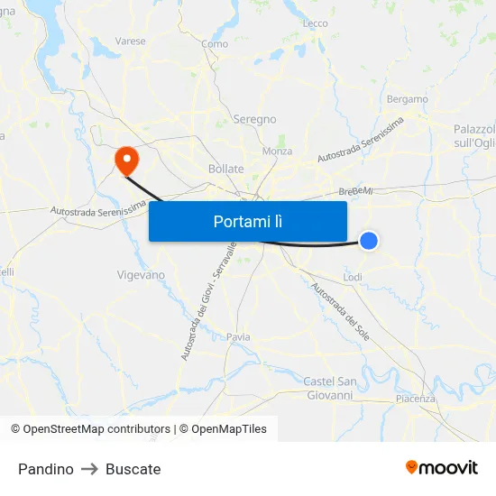 Pandino to Buscate map