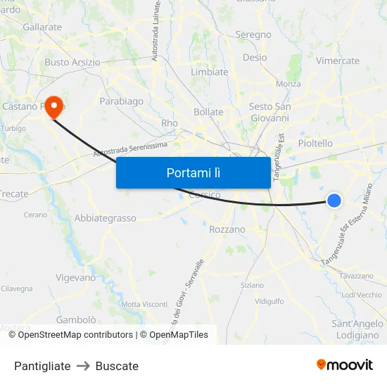 Pantigliate to Buscate map