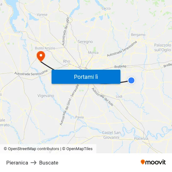 Pieranica to Buscate map