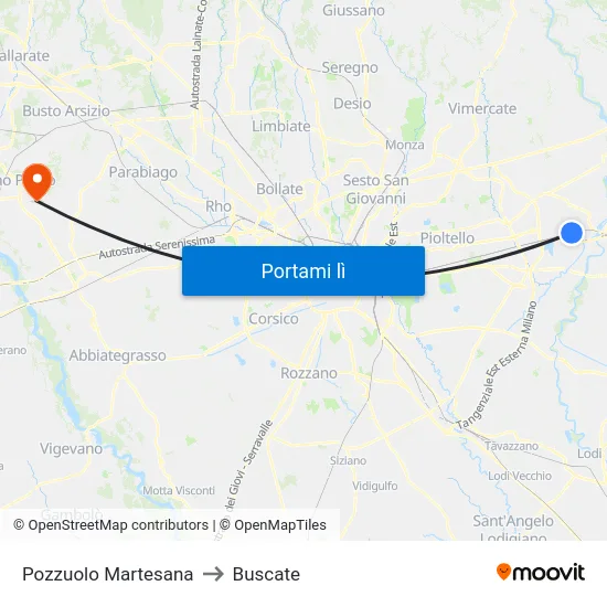 Pozzuolo Martesana to Buscate map